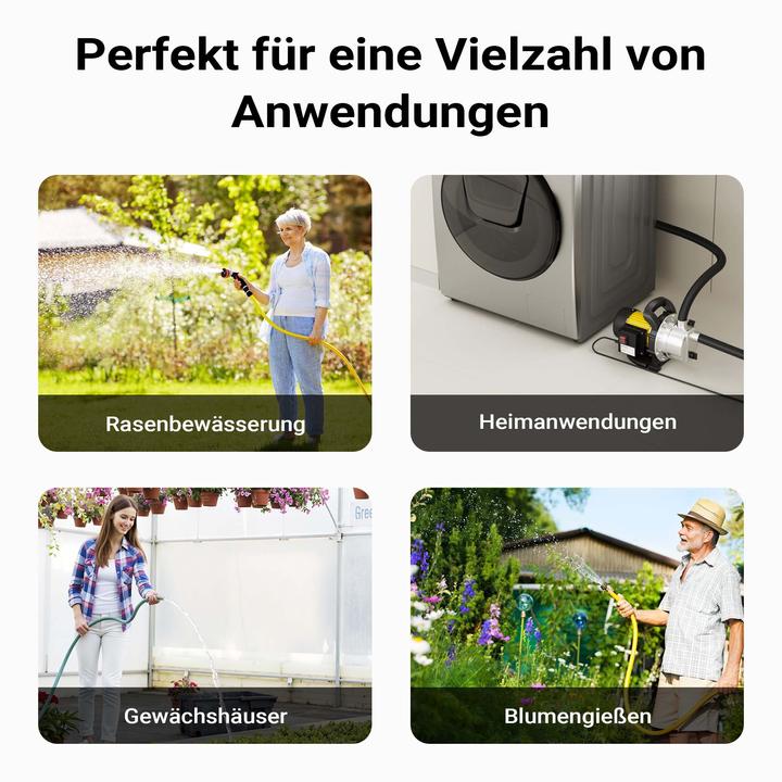 Image du produit Wiltec Pompe de jardin 3800l/h, 1200W, Poignée de transport & Vis de purge, Hauteur de débit 48m Acier (Pompe de jardin)