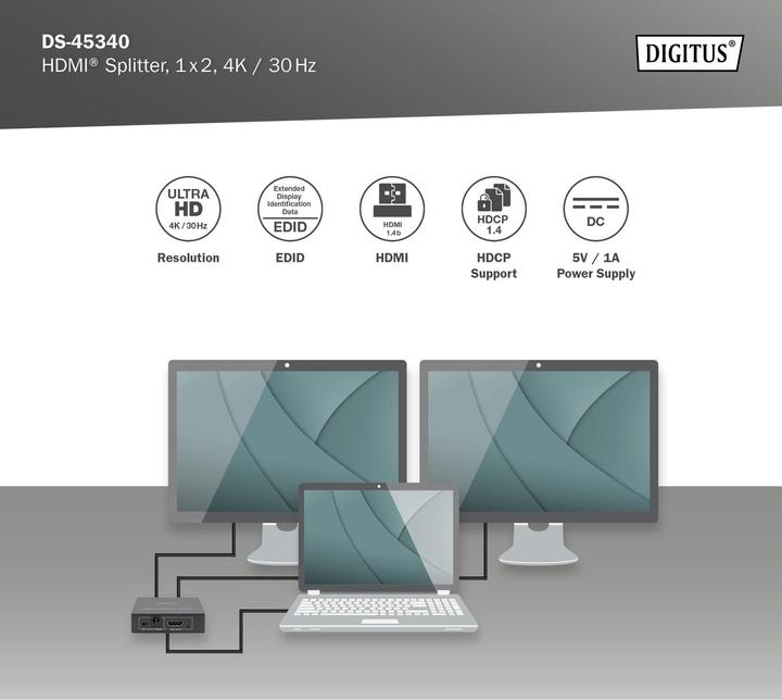 Produktbild Digitus HDMI Splitter, 1x2, 4K / 30 Hz