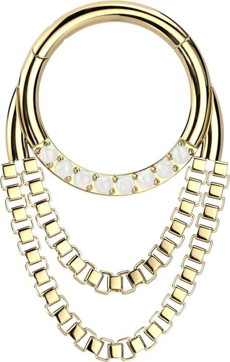 Actual product image Star Piercing Micro segment ring hinged gold-plated front opals silver pendant two chains (Surgical steel 316L, without brass)