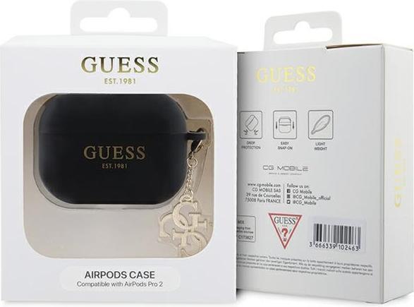 Immagine prodotto Guess GUAP2LECG4K AirPods Pro 2 cover czarny/nero Silicone liquido Glitter Triangolo Charm (Borsa per cuffie)