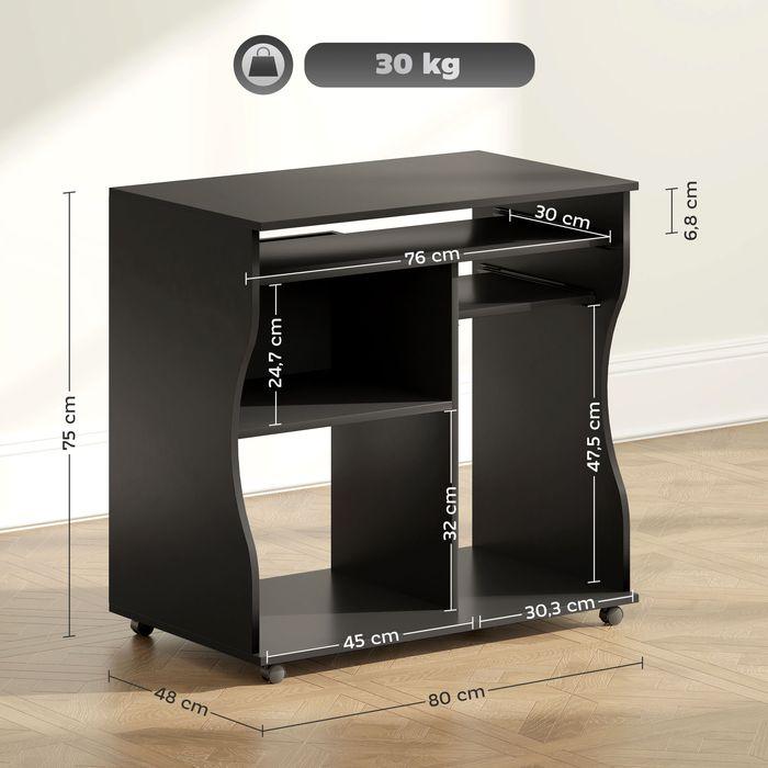 Produktbild Swisshandel24 Mobiler Schreibtisch Schwarz Computertisch Tisch mit Ablage rollbar Schwarz