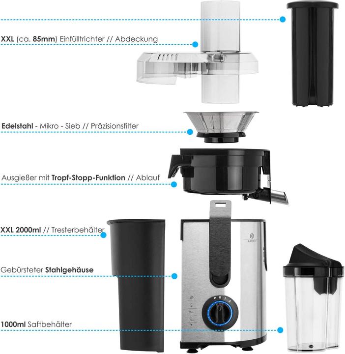 Actual product image Kesser Juicer for fruit and vegetables (silver/black)