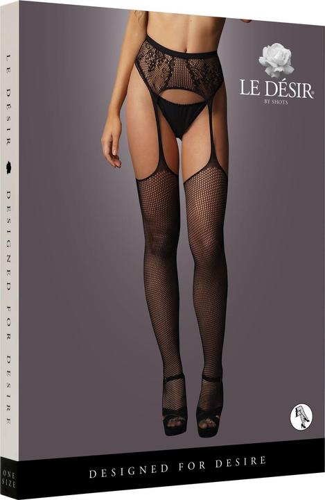 Produktbild Le Désir Fishnet and lace garterbelt stockings - O/S (One Size)