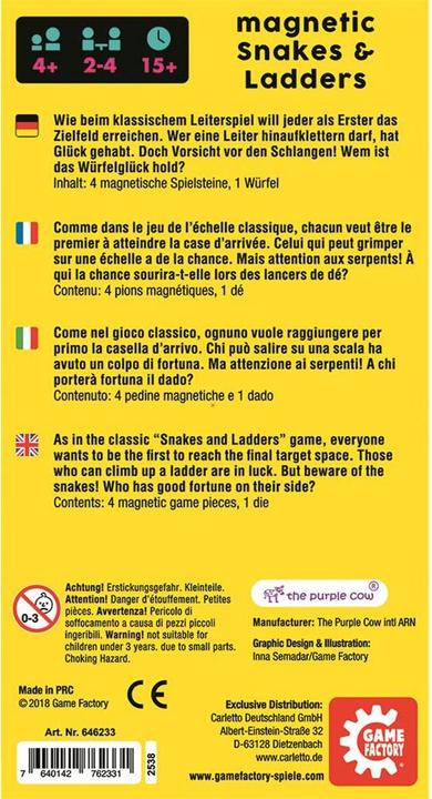 Actual product image Game Factory Magnetic Snakes & Ladders (English, German, Italian, French)