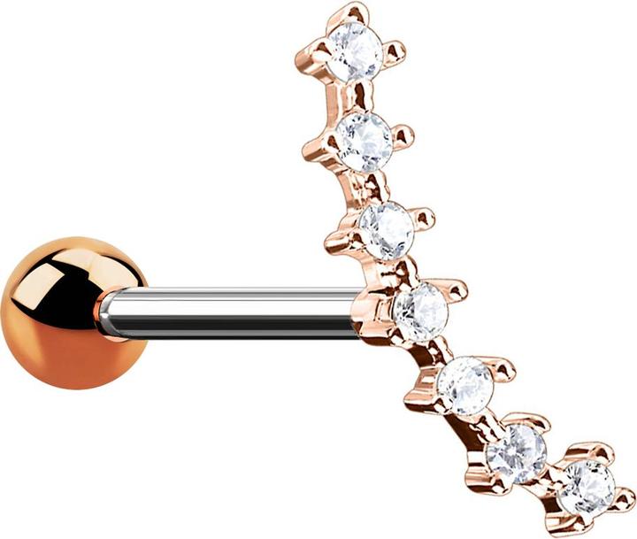 Produktbild Star Piercing Micro Barbell rosegold mit Kugel und Halbmond mit Kristall (Chirurgenstahl 316L, Messing)