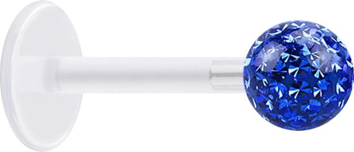 Produktbild Star Piercing Micro Labret transparent mit Kristallkugel dunkelblau und Epoxy Schutzschicht (ohne Messing, Chirurgenstahl 316L, Bioflex)