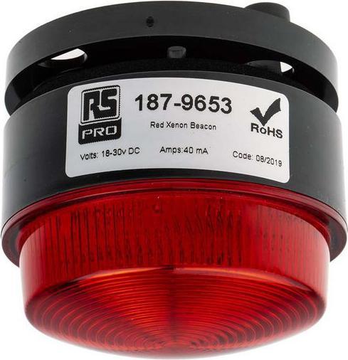 Actual product image Rs Pro Xenon flash signal lamp red, 18  30 V dc, Ø 76mm x 50mm