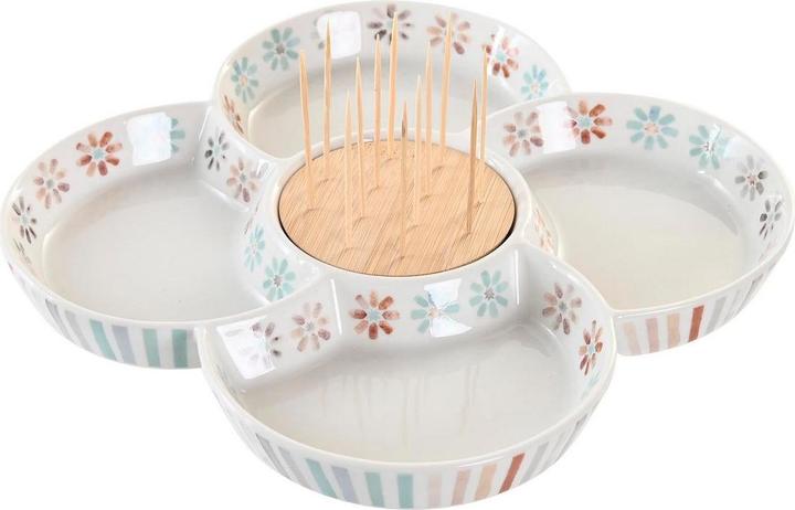 Image du produit DKD Home Decor Tablett für Snacks Bunt 22 x 22 x 3 cm Steingut