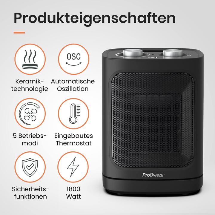 Immagine prodotto Breeze Mini termoventilatore in ceramica 1800W nero (1800 W)