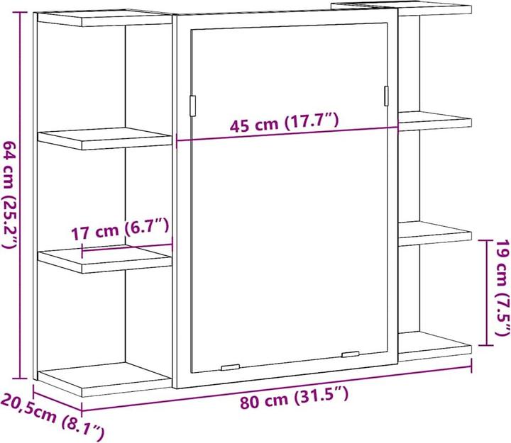 Produktbild VidaXL Bad-Spiegelschrank Altholz-Optik 80x20,5x64 cm Holzwerkstoff (80 x 20.5 x 64 cm)