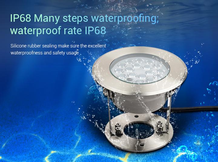 Image du produit Milight Lampe de piscine LED 9W sans fil RGB+KW/WW 24V (600 lm, IP68)