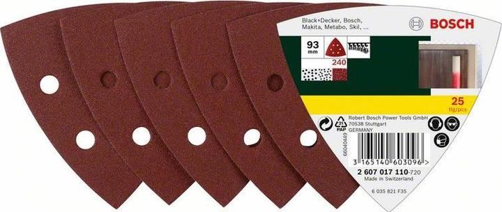 Image du produit Bosch Zubehör Set de feuilles abrasives pour ponceuses Delta, 93 mm, 240, 6 trous, pack de 25 (240)