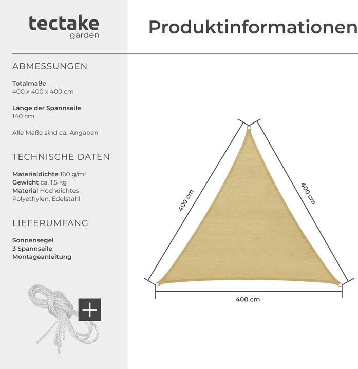 Image du produit tectake Voile d'ombrage (4 x 4 x 4 m)