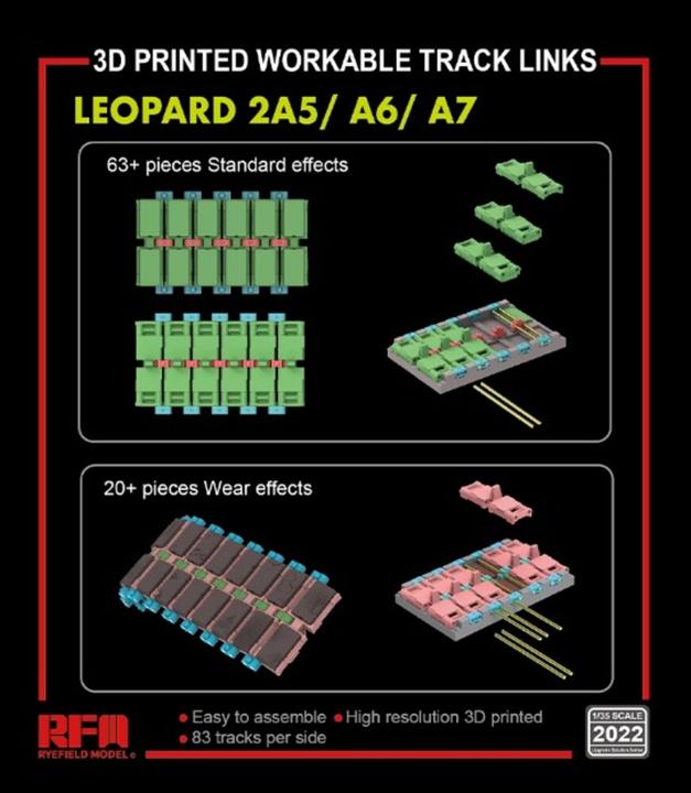 Actual product image Rye Field Model Workable track links for LEOPARD 2A5/A6/A7 (3D printed )