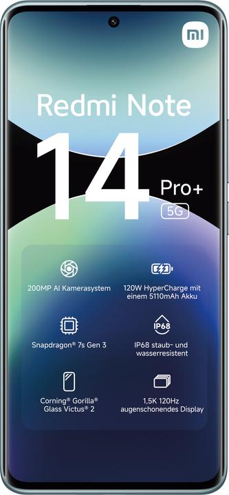 Image du produit Xiaomi Redmi Note 14 Pro+ 5G (256 Go, Bleu givre, 6.67", Double SIM, 200 Mpx, 5G)