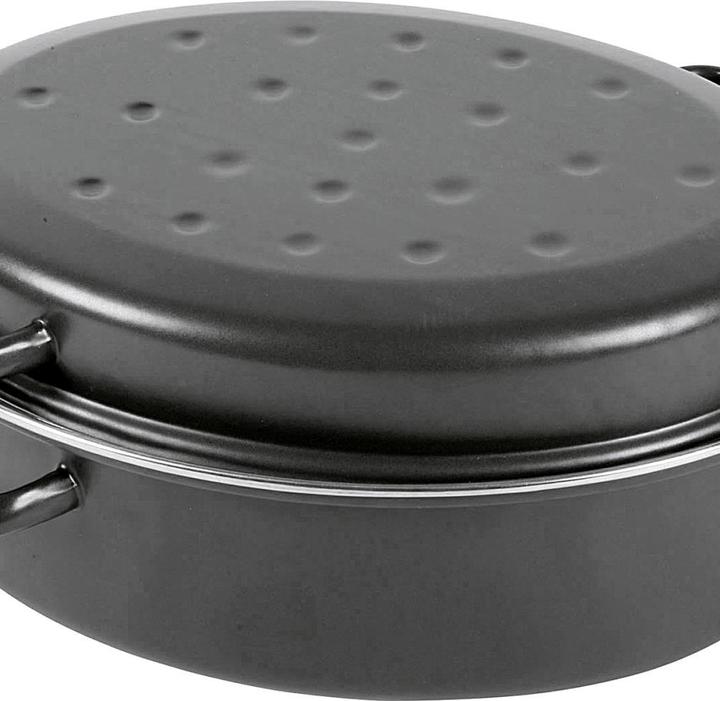 Produktbild Krüger Gänsebräter oval 7,5 l Ø38cm emailliert schwarz matt (38 cm, Bräter + Schmortopf, Stahl)