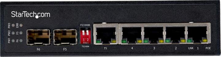 Actual product image StarTech Industrial 6 Port Gigabit Ethernet Switch - 4 PoE RJ45 +2 SFP Slots PoE+ 48VDC 10/100/1000 Power (6 ports)