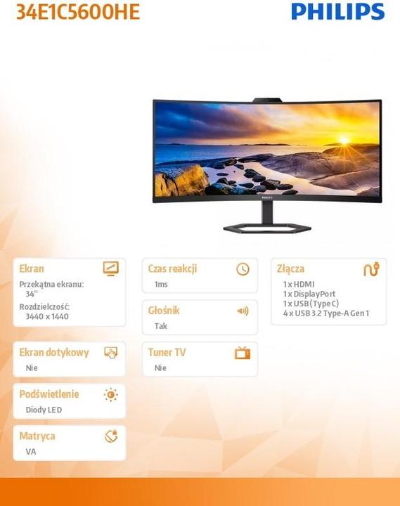 Produktbild Philips 34E1C5600HE (3440 x 1440 Pixel, 34")