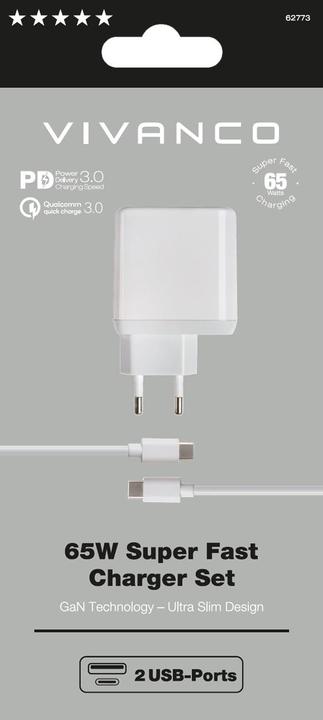 Image du produit Vivanco 65W Dual Quick Charger USB C PowerDelivery3.0 Mobile Phone Home Charger USB-C K 62773 (65 W)