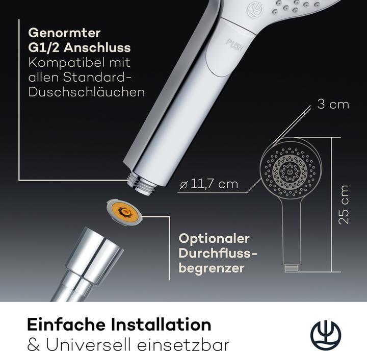 Actual product image Kludi X3 Shower set, shower head 11,7 cm + shower hose 1,6 m (3 Beam types, 15 l/min)