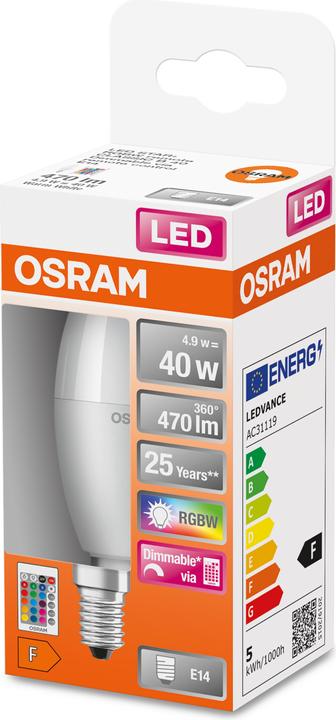 Actual product image Osram Led Retrofit Rgbw Lamps With Remote Control (E14, 40 W, 470 lm, 1 x, F)