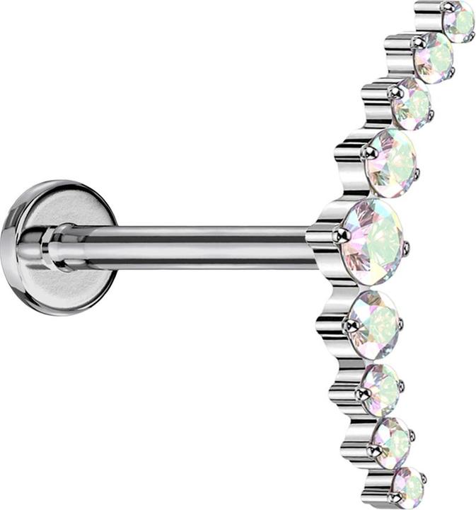 Produktbild Star Piercing Micro Threadless Labret silber gebogen silber neun runde Kristalle multicolor (Titan G23, ohne Messing)
