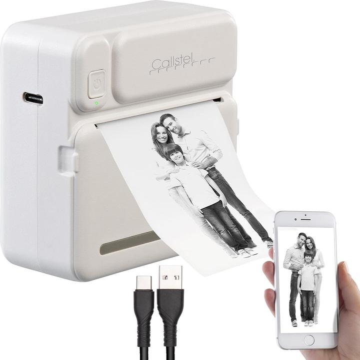 Actual product image Callstel Mobile rechargeable mini photo/label thermal printer, app, 200 dpi, BT 5.1 (Black and white)