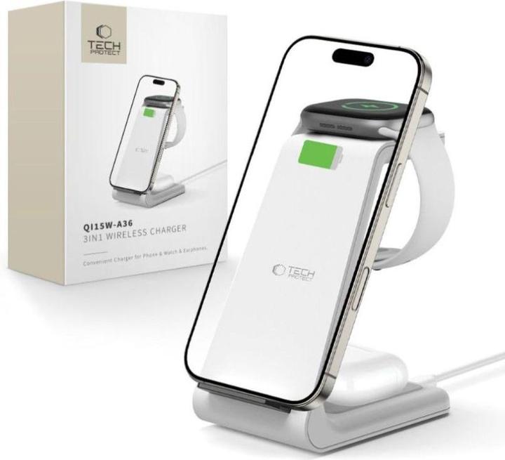 Tech-Protect Dock station QI15W-A36 3IN1 WIRELESS CHARGER FOR APPLE White