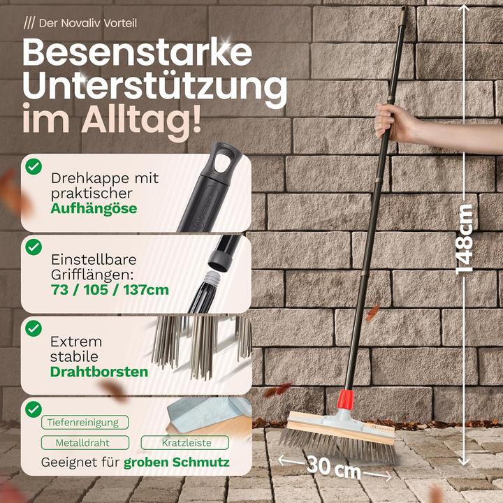 Produktbild Novaliv 2X Robuster Drahtbesen Moos - Effiziente Moosentfernung, Drahtbürste, 6-Reihen Metallborsten (1 Stk.)