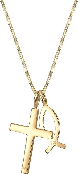 Elli Halskette Panzerkette Kreuz Fisch Symbol Religion 925 Silber (925er Sterling Silber, 45 cm)