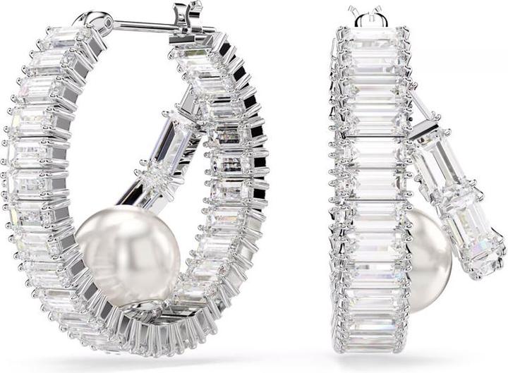 Actual product image Swarovski x Ariana Grande Kreolen Kristallperle Baguette Schliff Weiss Rhodiniert (Swarovski Metal)