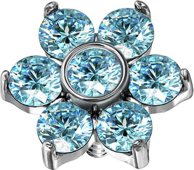 Actual product image Star Piercing Dermal Anchor Flower Crystal aqua (without brass, Surgical steel 316L)