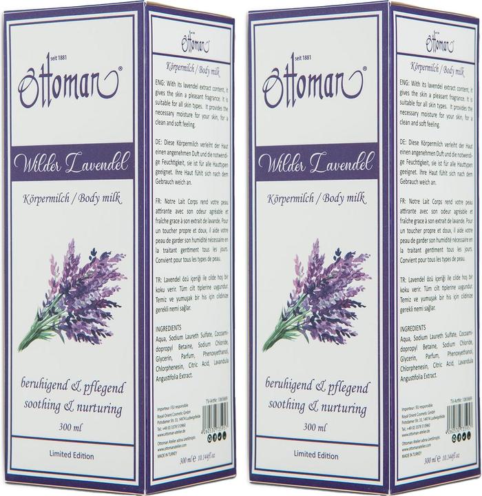 Immagine prodotto Ottoman Set di 2 latti per il corpo alla lavanda da 300 ml, per una ricca cura della pelle e del corpo (Latte corpo, 300 ml)