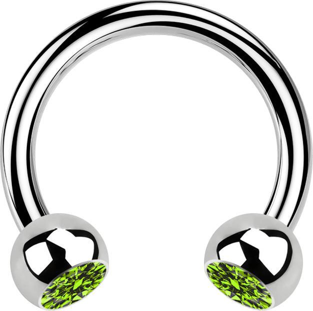 Actual product image Star Piercing Circular barbell silver with two light green crystal balls (without brass, Surgical steel 316L)