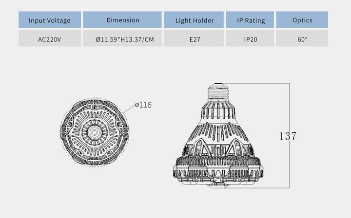 Image du produit Sansi Ampoule LED de culture - Full Spectrum à 36 watts (LED, 220 V)