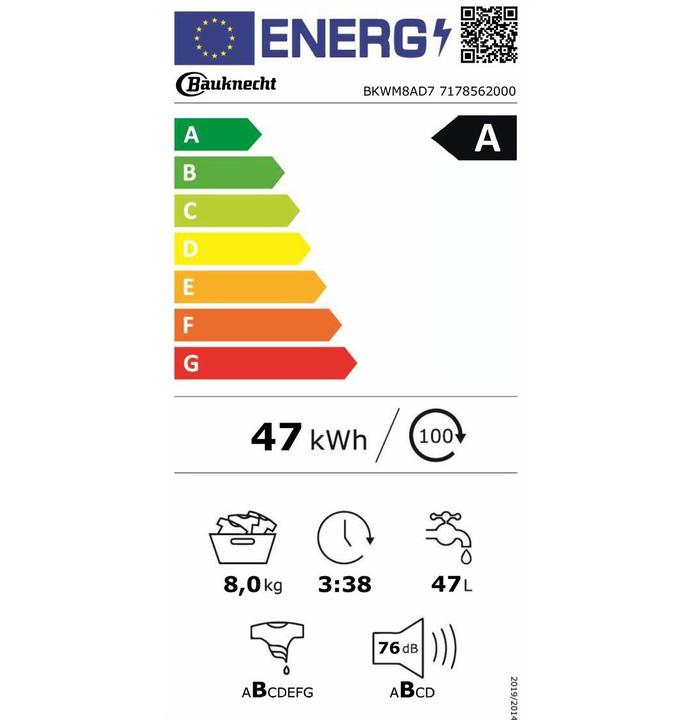 Energy Label Bauknecht BKWM8AD7 (8 kg, Left)
