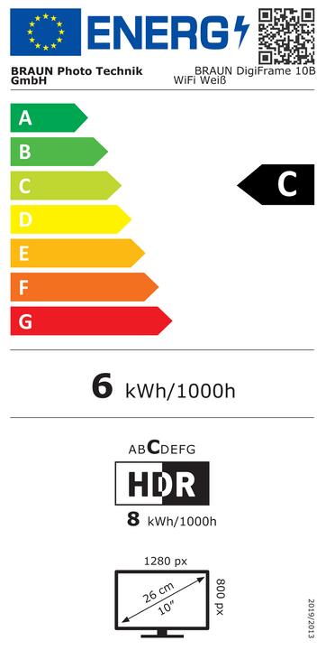 Energy Label Braun Photo BRAUN DigiFrame 10B WiFi White (10.10", 1280 x 800 pixels)