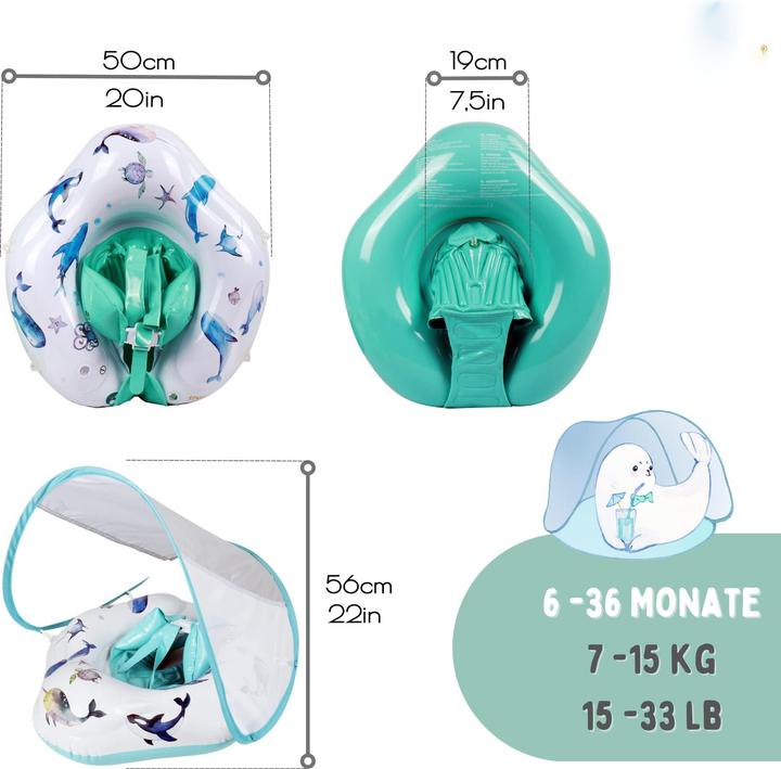 Produktbild Activity Board einzigartiger Babyschwimmring mit handgemalten Motiven | innovative Babyschwimmhilfe mit Sonnendach