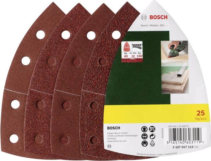 Image du produit Bosch Zubehör Set de feuilles abrasives pour ponceuses Multi, 25 pièces, 11 trous, 102 x 62 mm, 40 - 180 (40, 80, 120, 180)