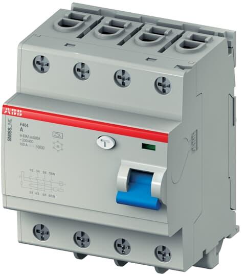 Produktbild ABB F404A-S63/0.1 FI-Schutzschalter 63A 4p 0,1mA 400VAC 50Hz