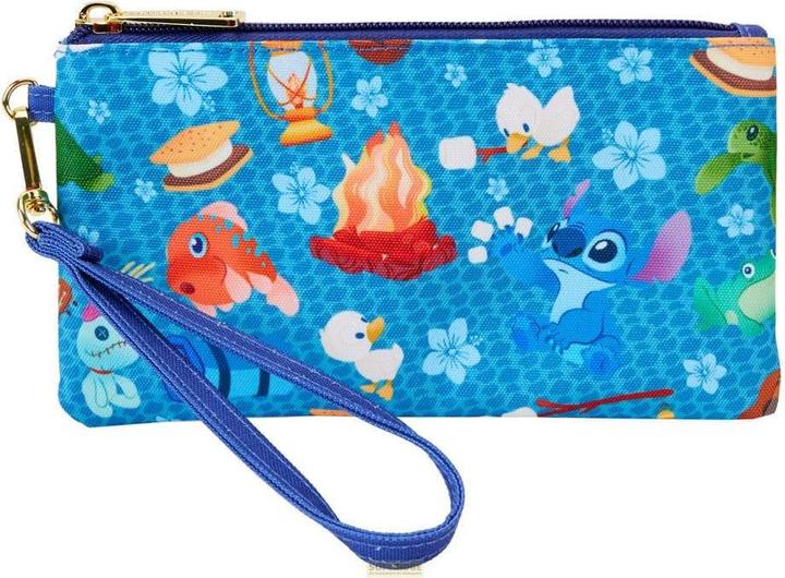Actual product image Loungefly Disney by Purse Lilo & Stitch Camping Cuties AOP Wristlet