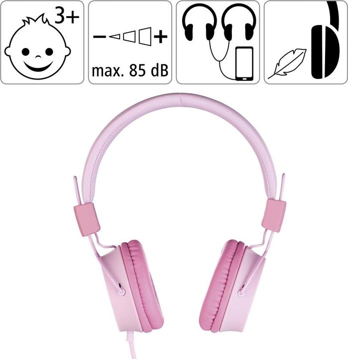 Produktbild Thomson HED8100P Kinderkopfhörer, On-Ear, mit Kabel, Lautstärkebegrenzung, Rosa