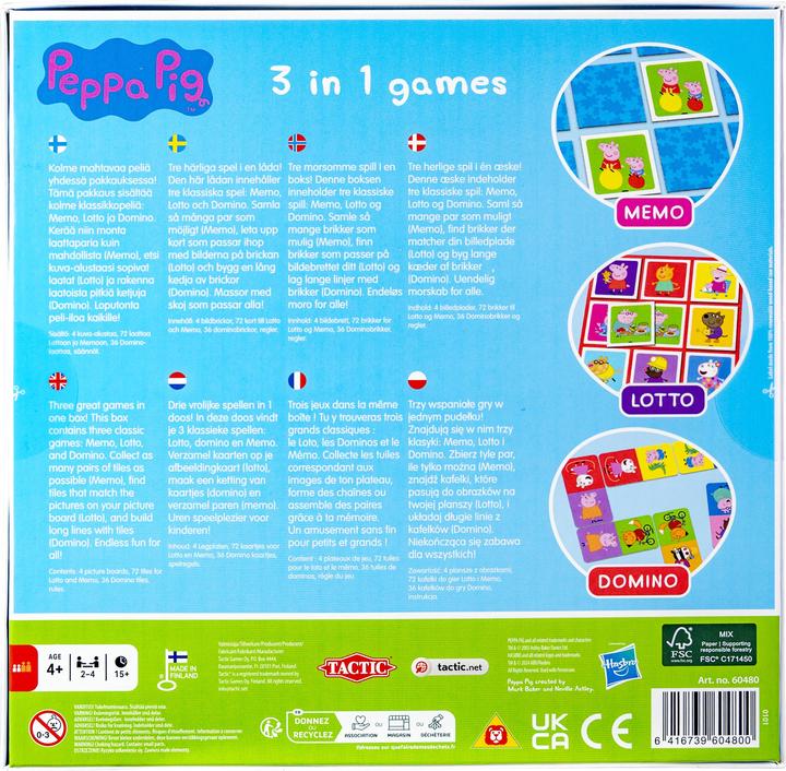 Produktbild Selecta Spielzeug Peppa Pig 3n1 Memo Lotto Domino (Deutsch, Französisch, Norwegisch, Polnisch, Finnisch, Schwedisch, Englisch)