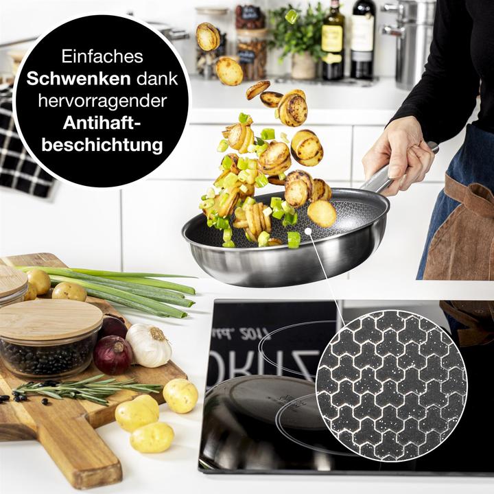 Immagine prodotto Moritz & Moritz Padella a nido d'ape in acciaio inox da 24 cm con rivestimento ceramico di ultima generazione (Set di pentole e padelle da cucina, Acciaio inossidabile)