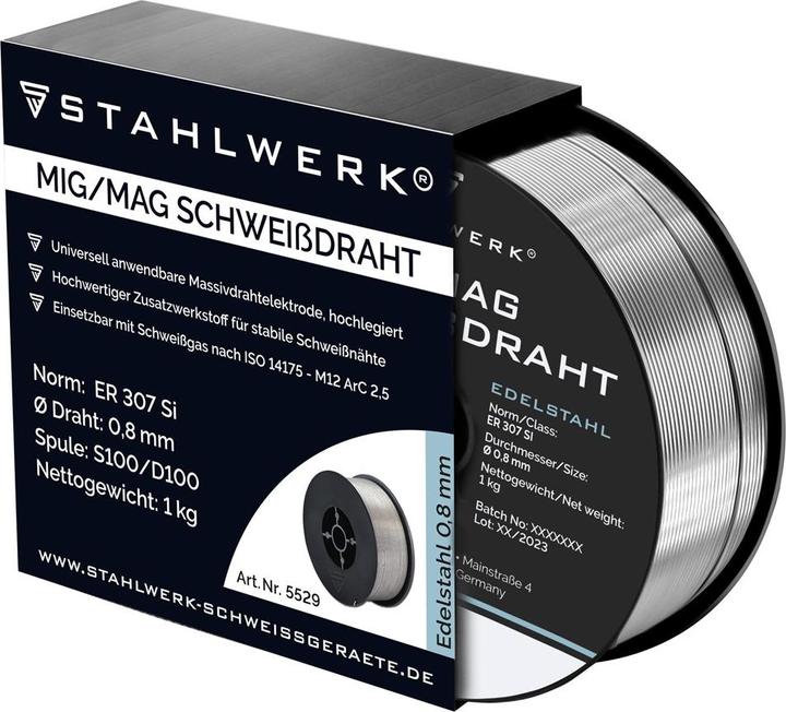 Actual product image Stahlwerk Welding wire MIG MAG stainless steel ER 307 Si 0.8 mm 1 kg wire reel