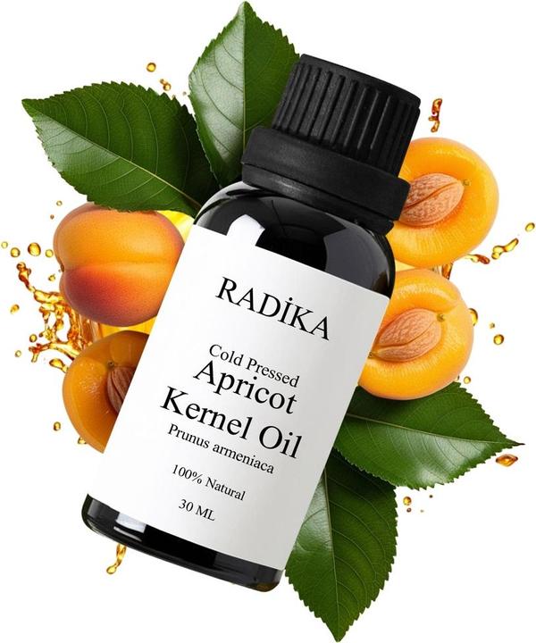 Actual product image Radika Apricot kernel oil, cold-pressed, 100% pure, organic, natural, 30 ml (Body oil, 30 ml)