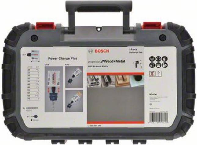 Produktbild Bosch Professional Zubehör 14-teiliges Universal-Set, 2 Lochsägen Progressor for Wood&Metal (20 mm, 22 mm, 25 mm, 32 mm, 35 mm, 40 mm, 44 mm, 76 mm, 60 mm, 68 mm, 51 mm)