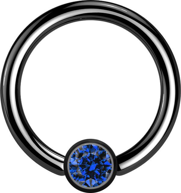 Produktbild Star Piercing Micro Closure Ring schwarz Zylinder Kristall dunkelblau (Chirurgenstahl 316L, ohne Messing)