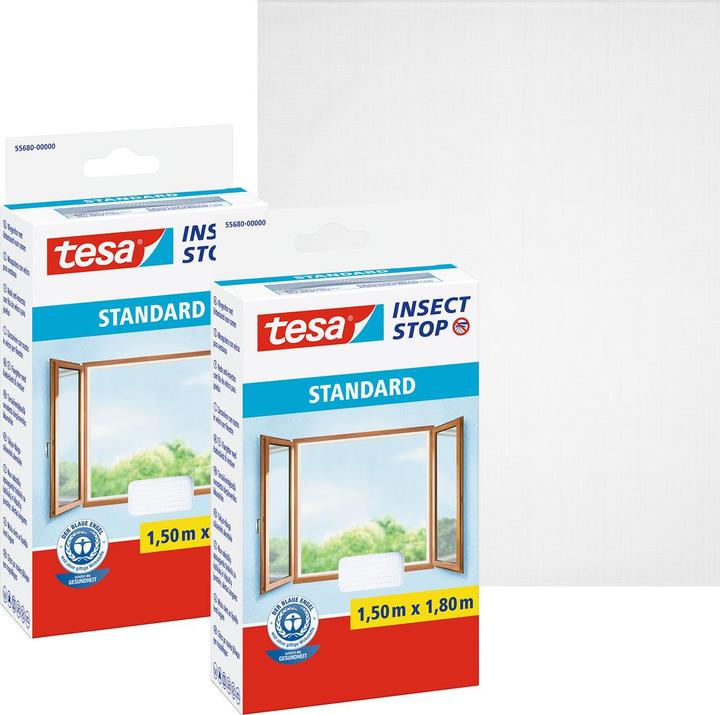 Produktbild tesa 2x Insektenschutz STANDARD für Fenster, mit Klettband, ohne Bohren (150 x 180 cm)