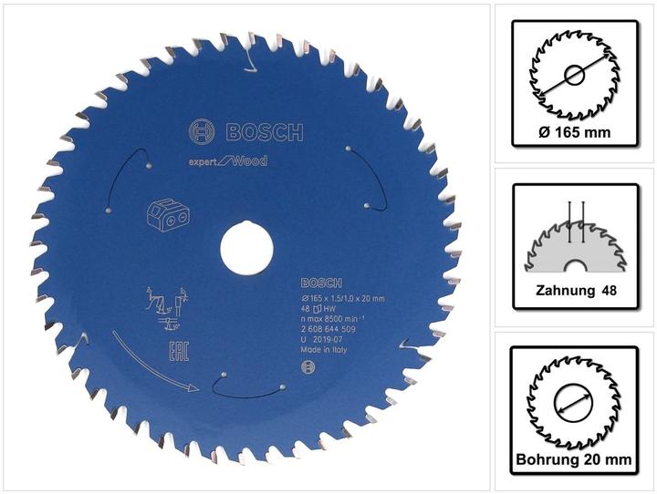Image du produit Bosch Professional Zubehör Lame de scie circulaire sans fil Expert for Wood, 165 x 1,5/1 x 20, 48 dents